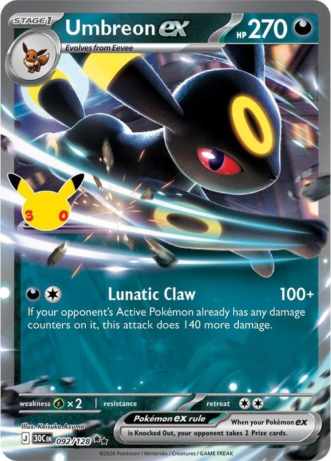 Umbreon ex 092/128 Double Rare 30th Celebration Pokémon card