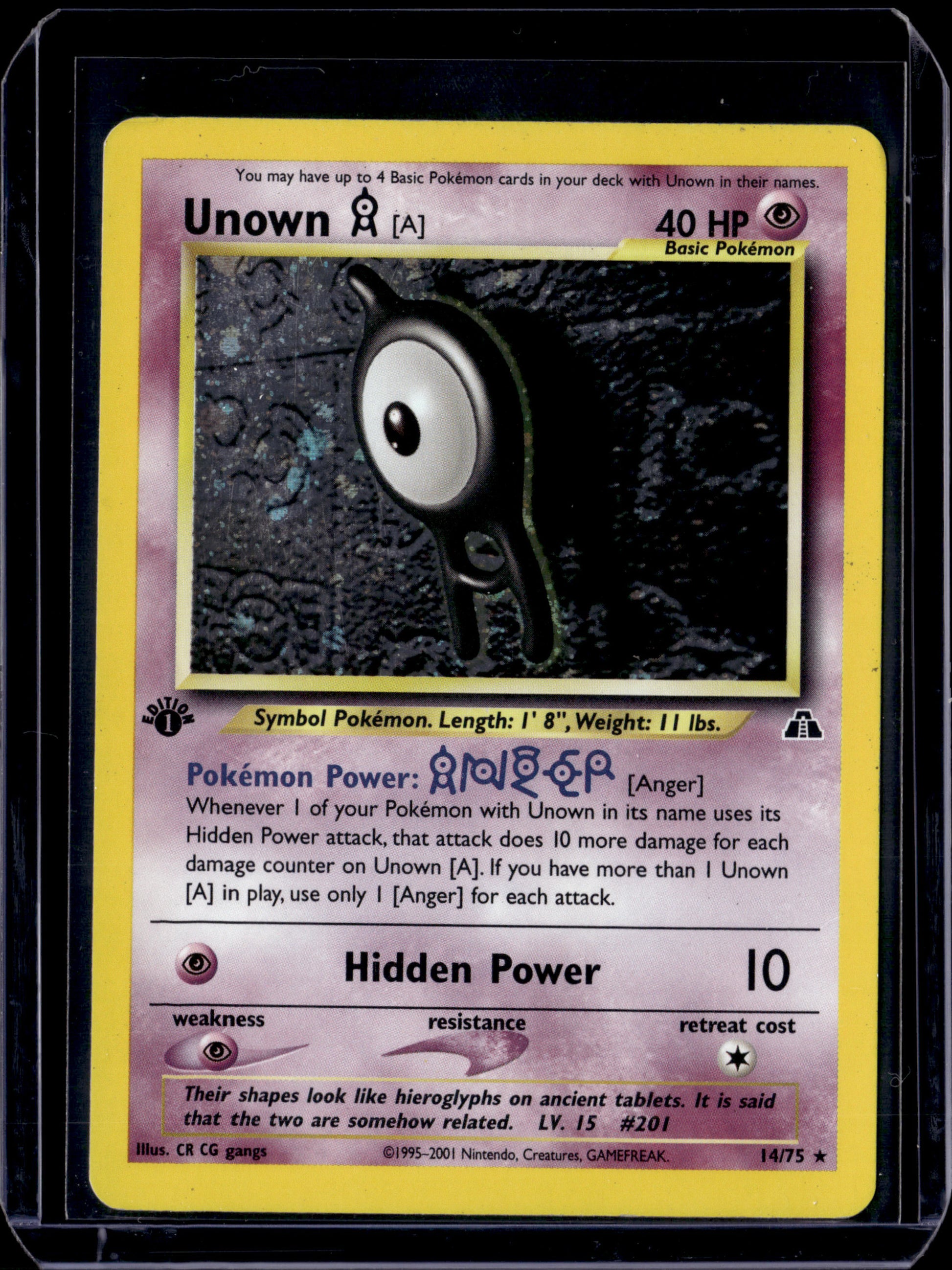 Unown [A] (14) Neo Discovery #14/75 1st Edition Holofoil Pokémon Card (front)