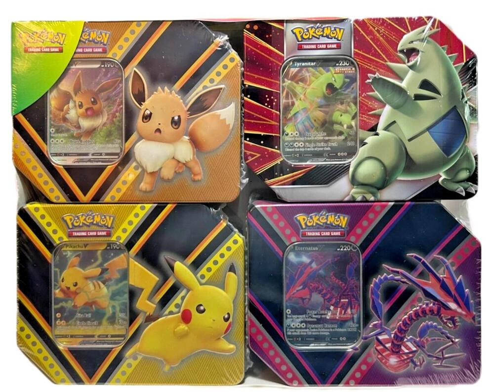Costco Exclusive 4-Tin Bundle: V Powers Tin [Set of 3] + V Strikers [Tyranitar] Miscellaneous Cards & Products Pokémon card