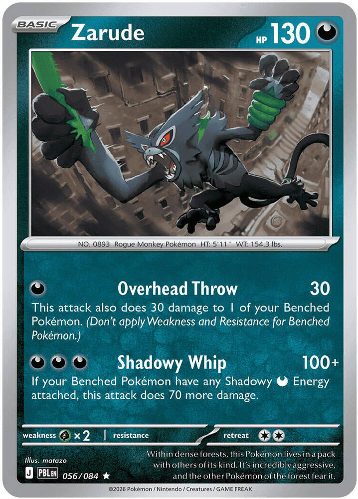 Zarude 056/084 Rare Pitch Black Pokémon card
