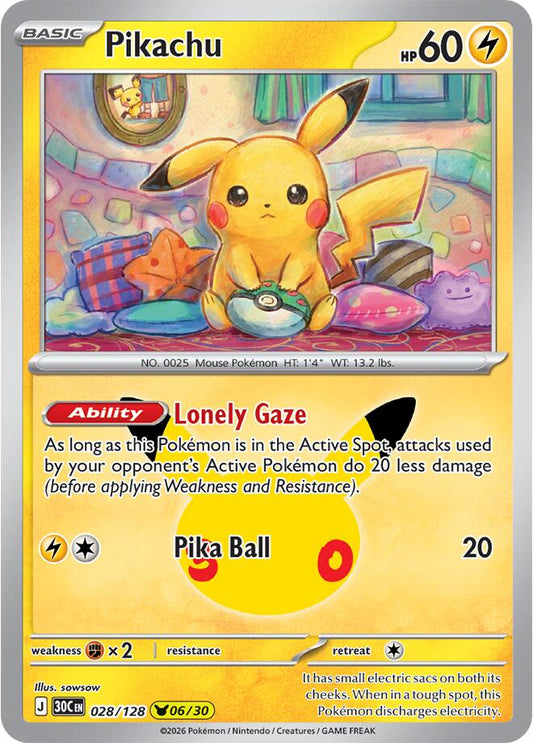Pikachu - 028/128 028/128 Pikachu Rare 30th Celebration Pokémon card