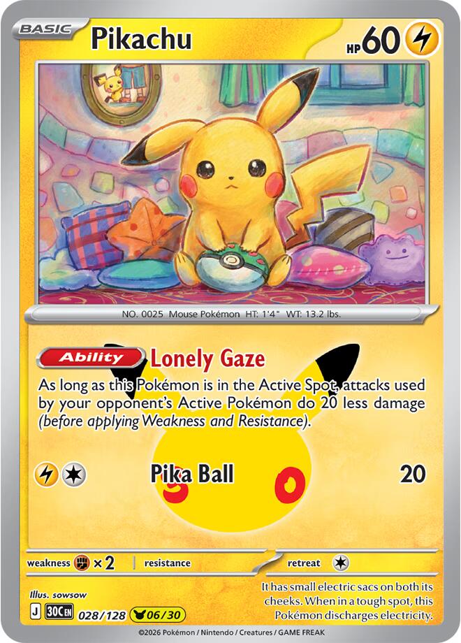 Pikachu - 028/128 028/128 Pikachu Rare 30th Celebration Pokémon card