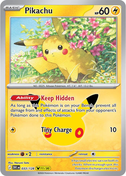 Pikachu - 033/128 033/128 Pikachu Rare 30th Celebration Pokémon card