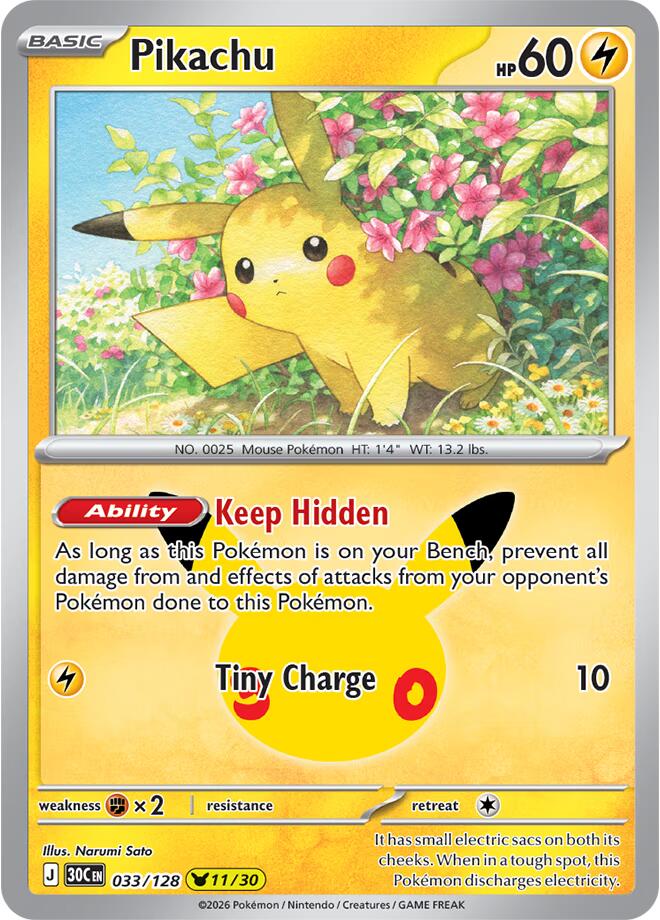 Pikachu - 033/128 033/128 Pikachu Rare 30th Celebration Pokémon card
