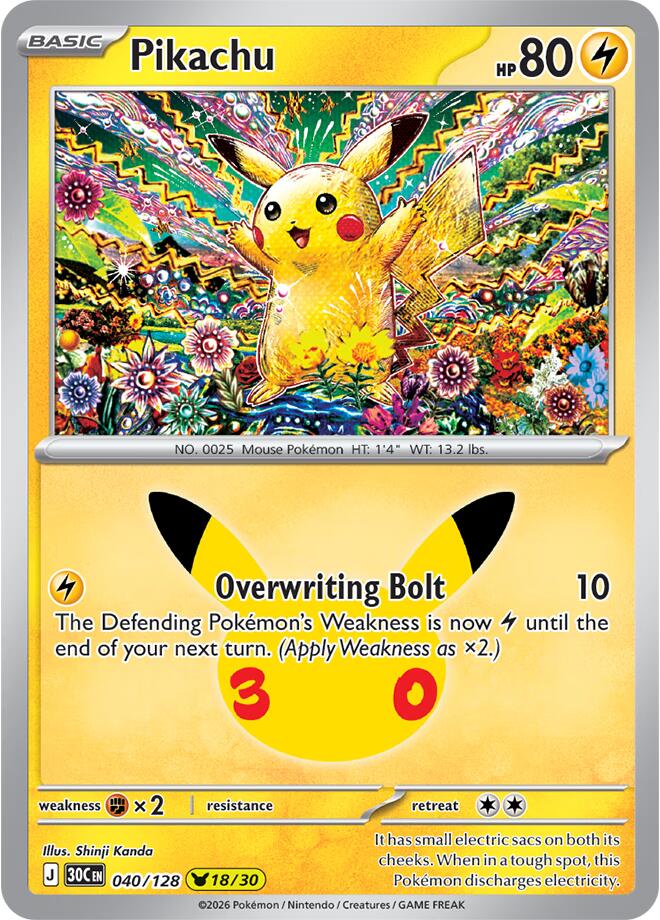 Pikachu - 040/128 040/128 Pikachu Rare 30th Celebration Pokémon card