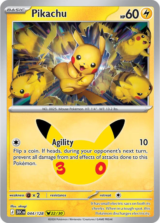 Pikachu - 044/128 044/128 Pikachu Rare 30th Celebration Pokémon card