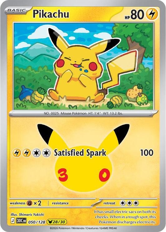 Pikachu - 050/128 050/128 Pikachu Rare 30th Celebration Pokémon card