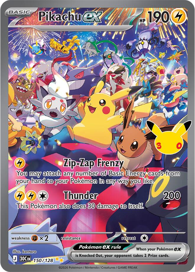 Pikachu ex - 150/128 150/128 Special Illustration Rare 30th Celebration Pokémon card