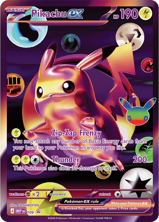 Pikachu ex - 109 (30th Celebration) 109 Promo Mega Evolution Promo Pokémon card