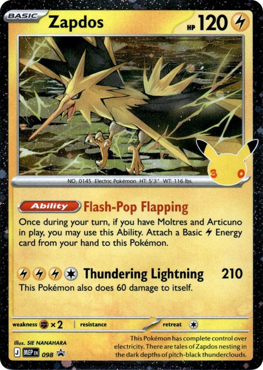 Zapdos - 098 (30th Celebration) 98 Promo Mega Evolution Promo Pokémon card