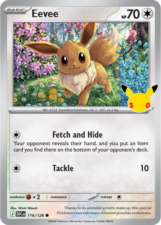 Eevee - 116/128 116/128 Common 30th Celebration Pokémon card