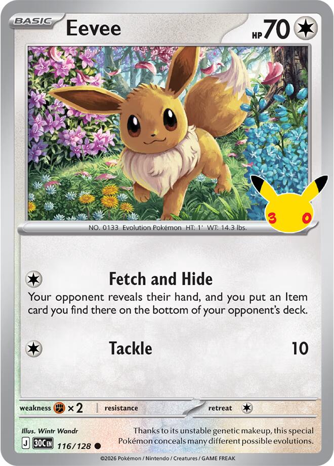 Eevee - 116/128 116/128 Common 30th Celebration Pokémon card