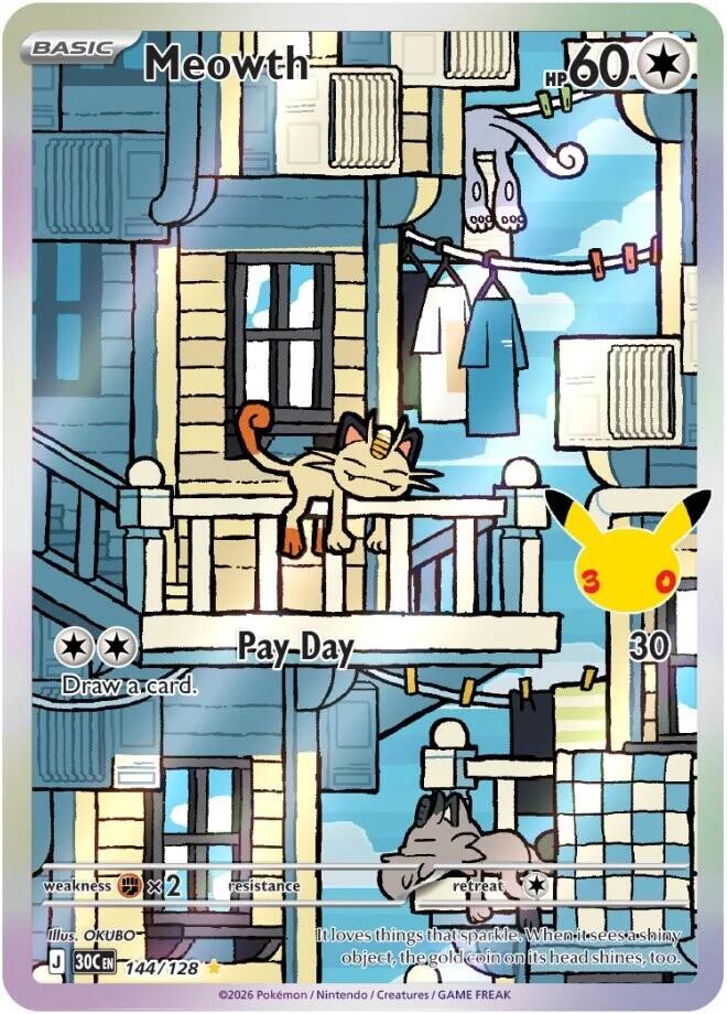 Meowth - 144/128 144/128 Illustration Rare 30th Celebration Pokémon card