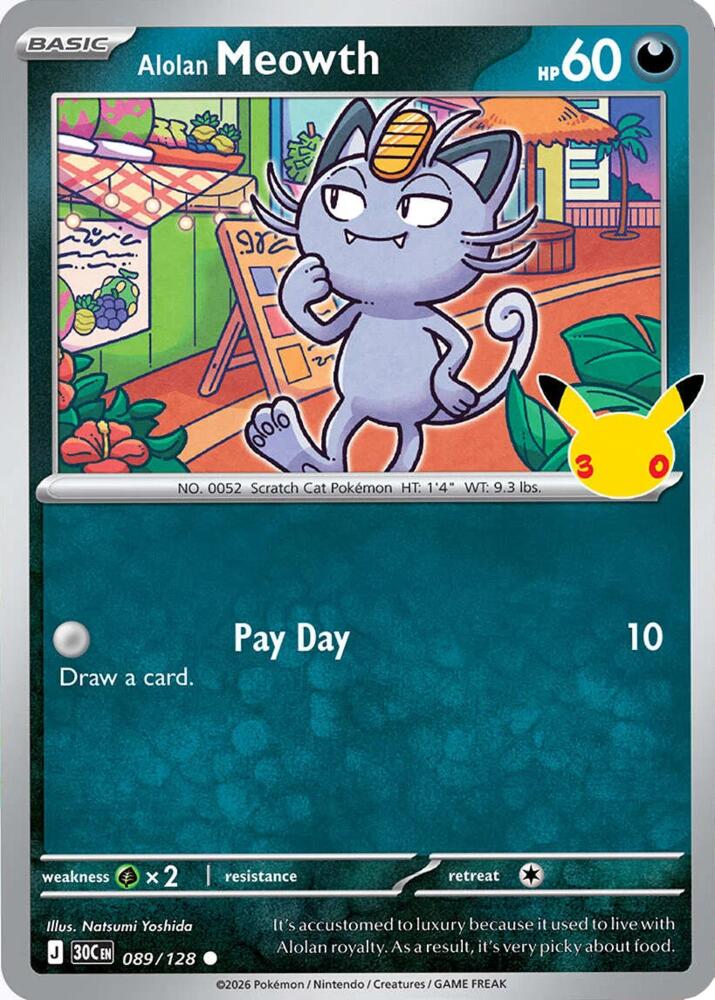 Alolan Meowth - 089/128 089/128 Common 30th Celebration Pokémon card