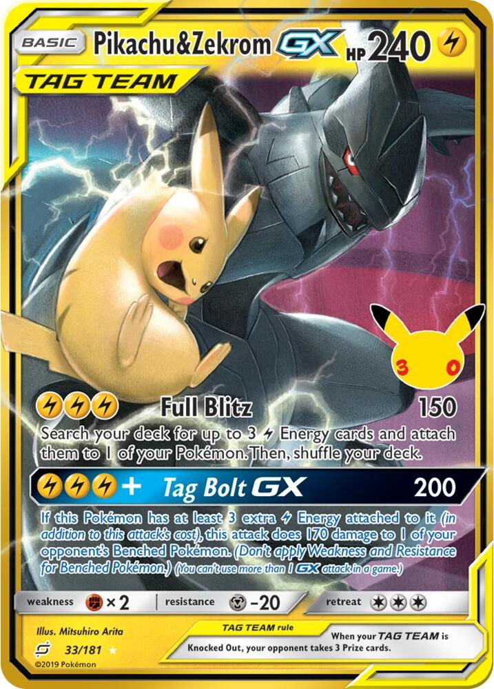 Pikachu & Zekrom GX 33/181 Classic Collection 30th Celebration Classic Collection Pokémon card
