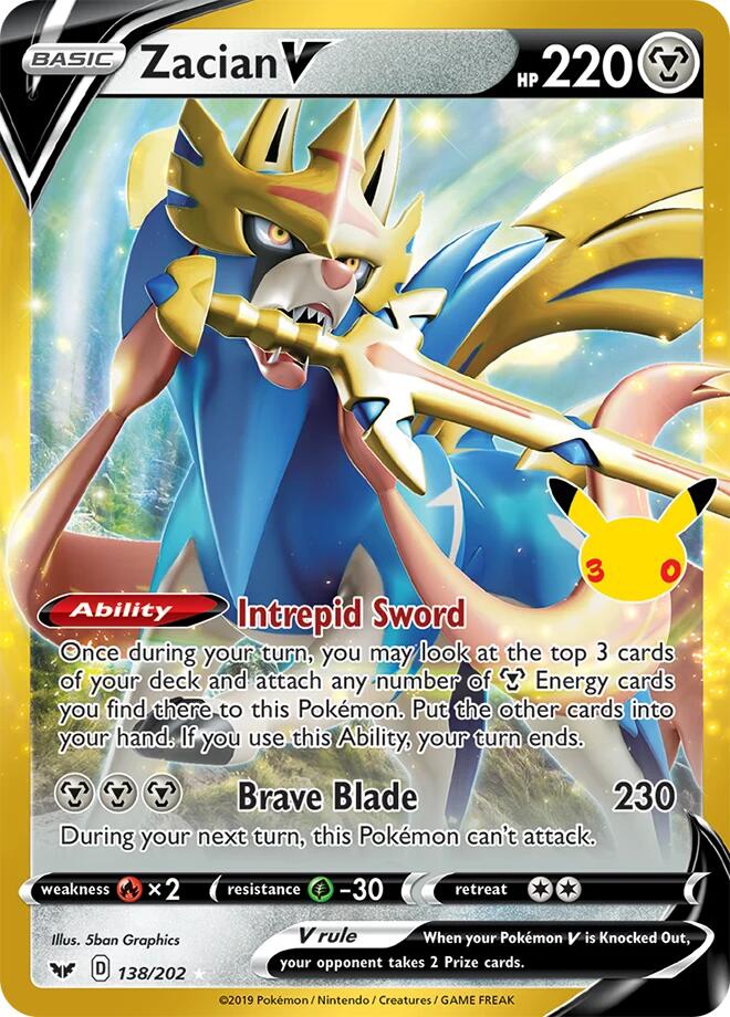 Zacian V 138/202 Classic Collection 30th Celebration Classic Collection Pokémon card
