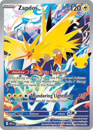 Zapdos - 133/128 133/128 Illustration Rare 30th Celebration Pokémon card