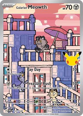 Galarian Meowth - 141/128 141/128 Illustration Rare 30th Celebration Pokémon card