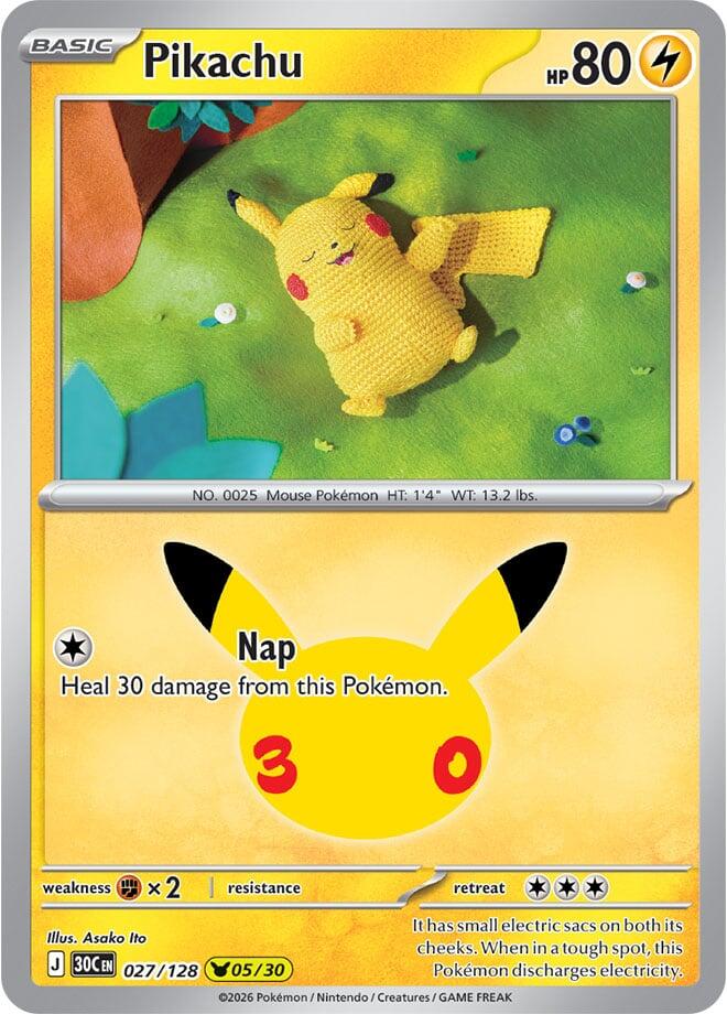 Pikachu - 027/128 027/128 Pikachu Rare 30th Celebration Pokémon card