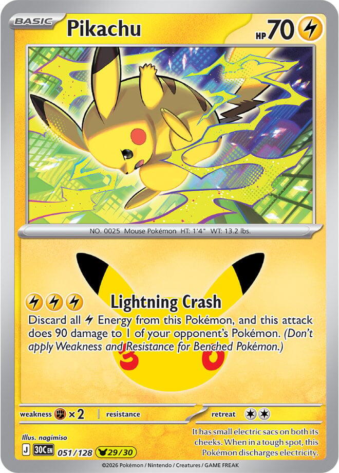 Pikachu - 051/128 051/128 Pikachu Rare 30th Celebration Pokémon card