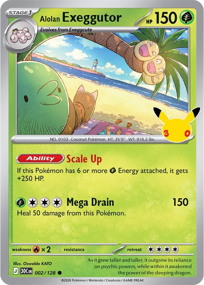 Alolan Exeggutor - 002/128 002/128 Common 30th Celebration Pokémon card