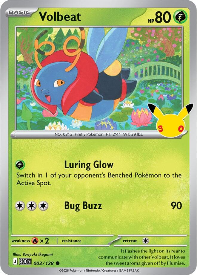 Volbeat 003/128 Common 30th Celebration Pokémon card
