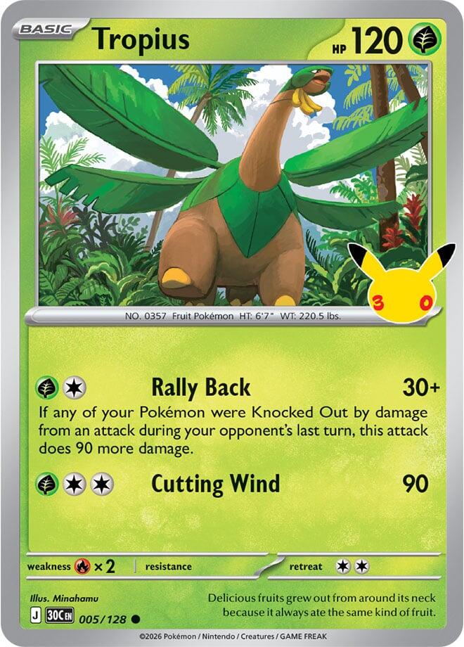 Tropius 005/128 Common 30th Celebration Pokémon card