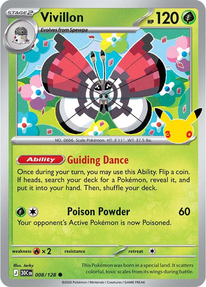 Vivillon 008/128 Common 30th Celebration Pokémon card