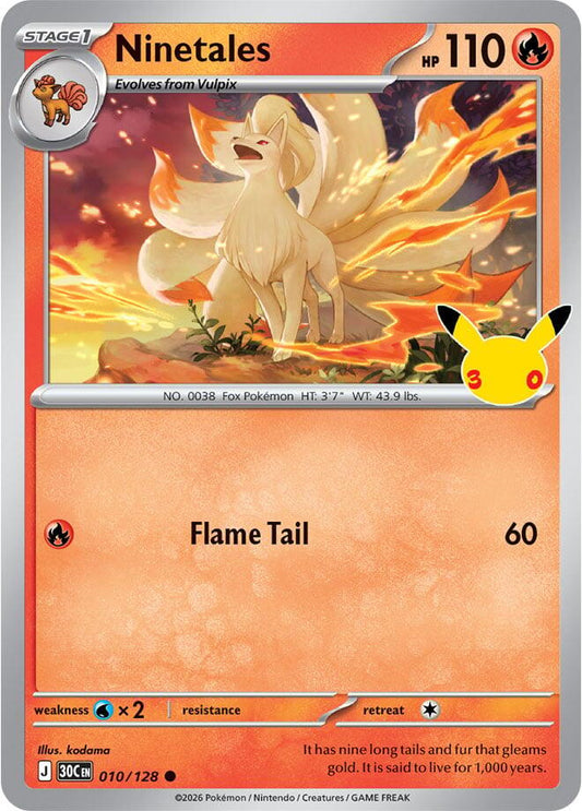 Ninetales 010/128 Common 30th Celebration Pokémon card