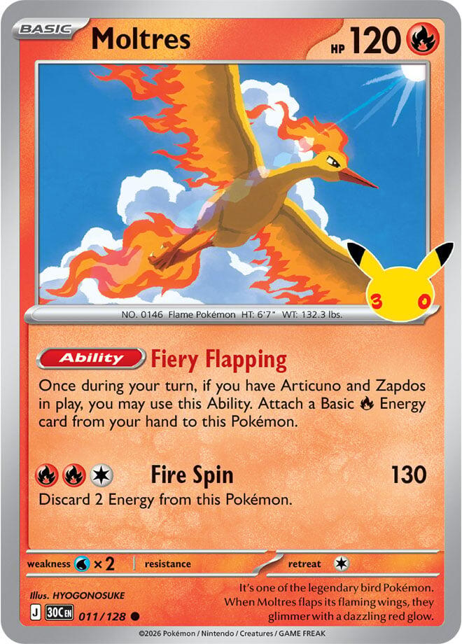 Moltres - 011/128 011/128 Common 30th Celebration Pokémon card