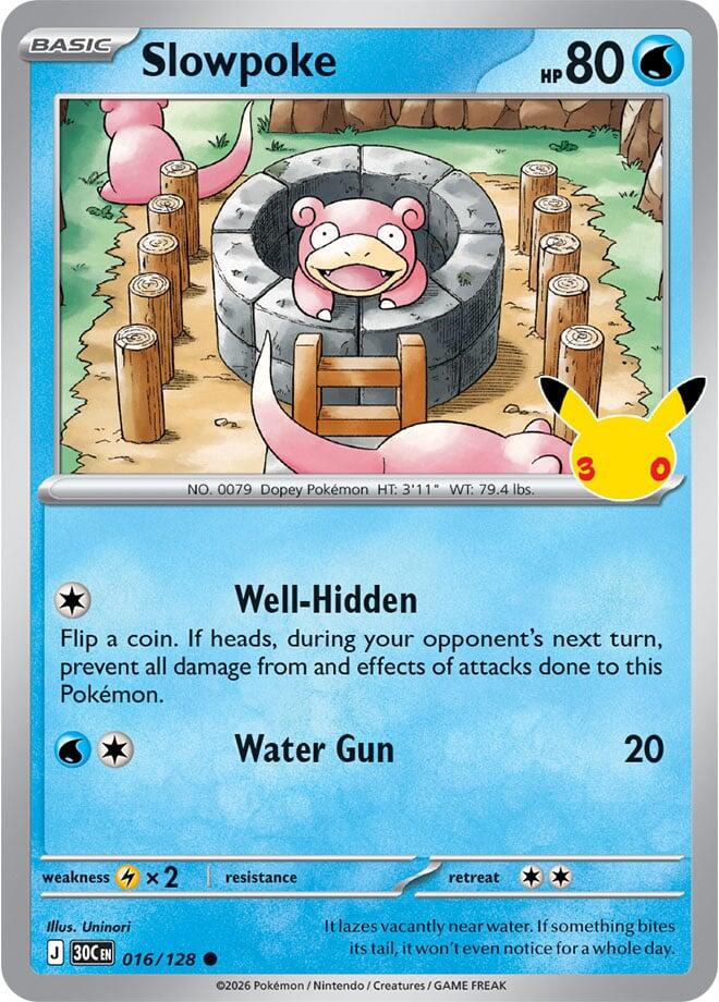 Slowpoke 016/128 Common 30th Celebration Pokémon card