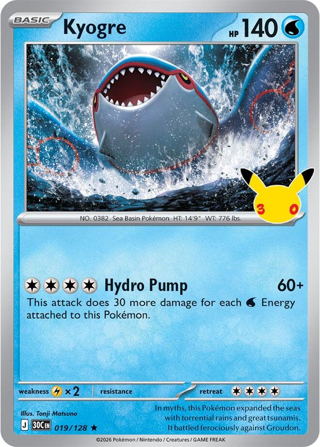 Kyogre 019/128 Rare 30th Celebration Pokémon card