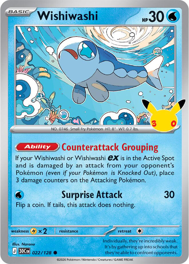 Wishiwashi 022/128 Common 30th Celebration Pokémon card