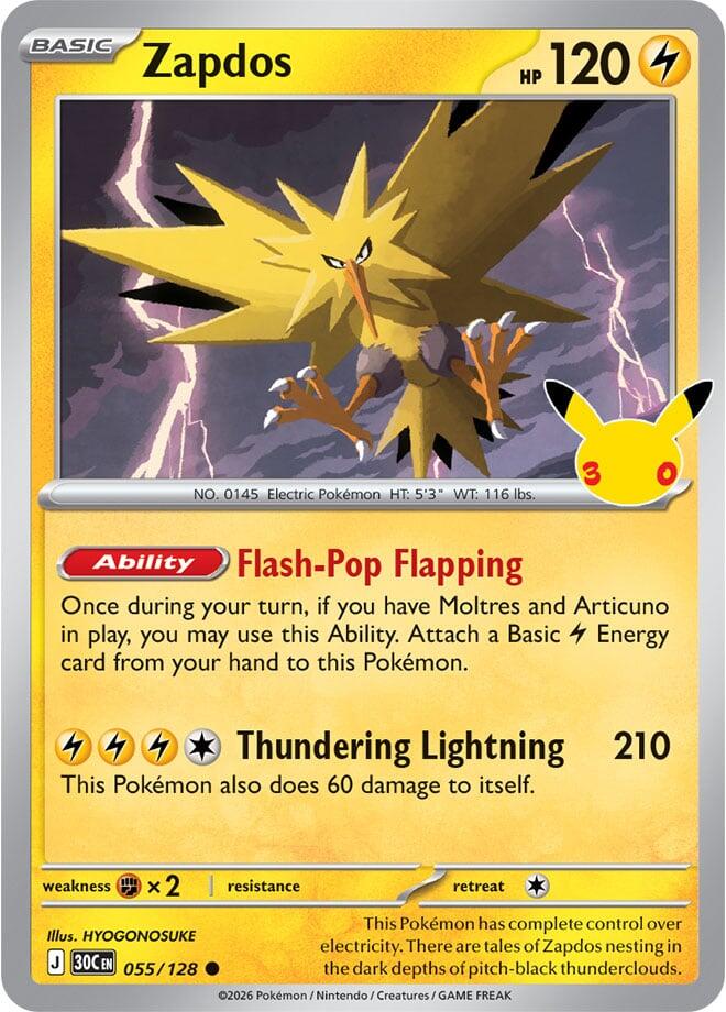 Zapdos - 055/128 055/128 Common 30th Celebration Pokémon card