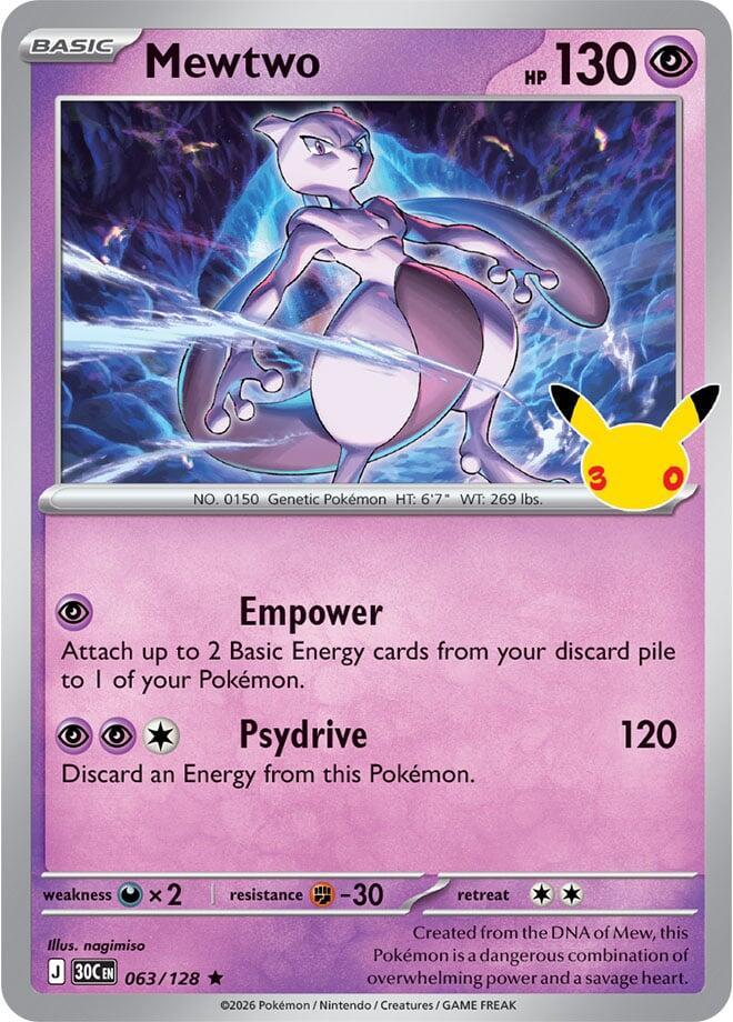 Mewtwo 063/128 Rare 30th Celebration Pokémon card