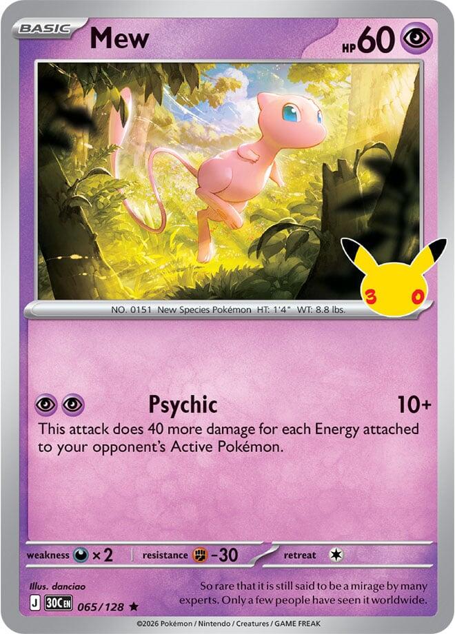 Mew 065/128 Rare 30th Celebration Pokémon card