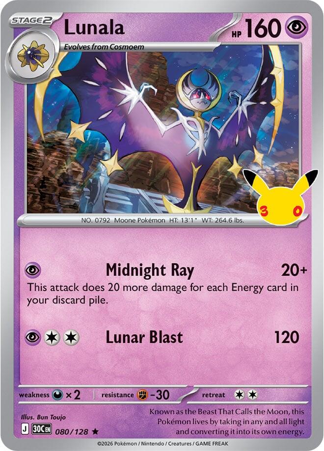 Lunala 080/128 Rare 30th Celebration Pokémon card