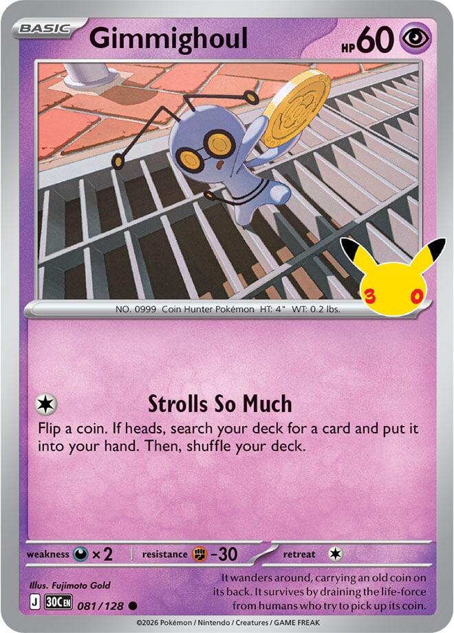 Gimmighoul 081/128 Common 30th Celebration Pokémon card