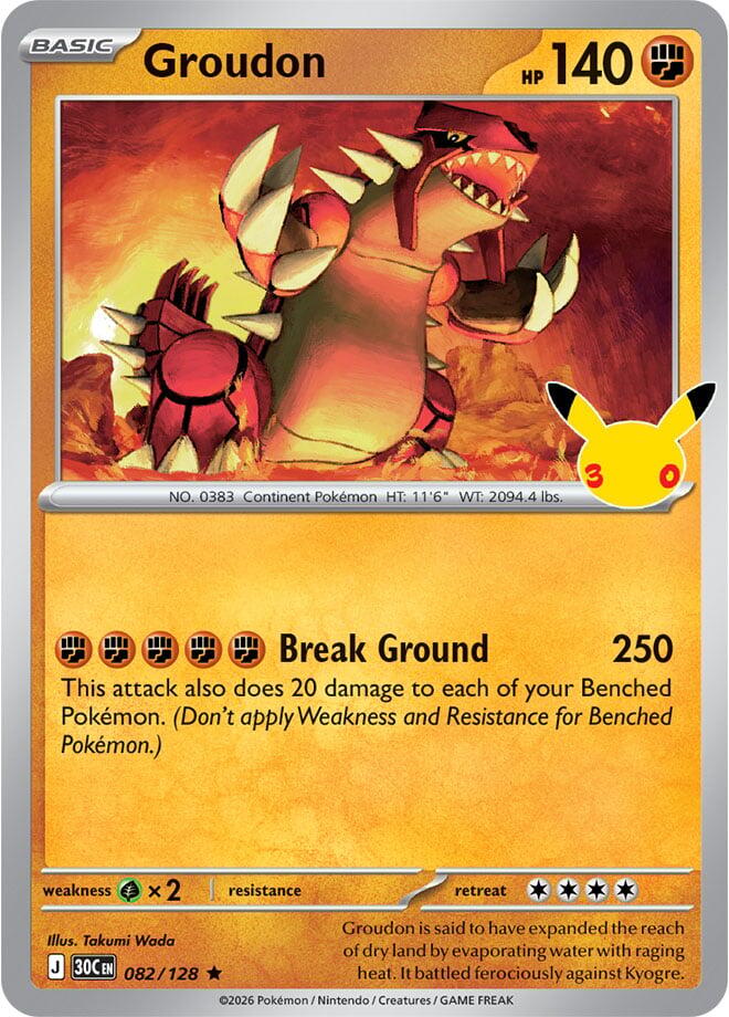 Groudon 082/128 Rare 30th Celebration Pokémon card