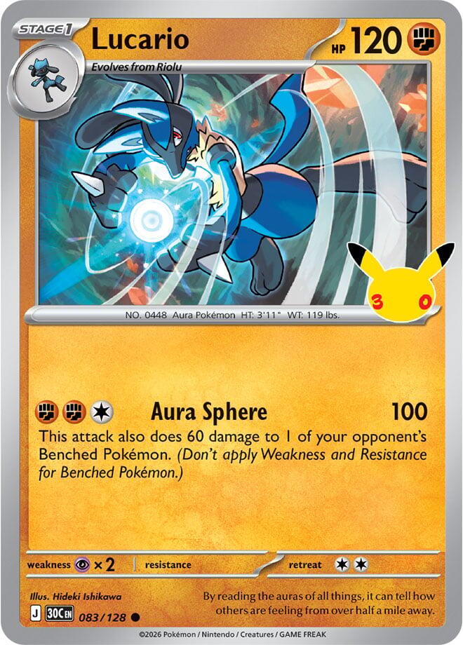 Lucario 083/128 Common 30th Celebration Pokémon card