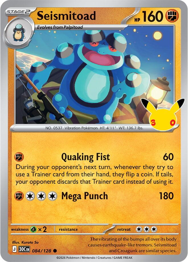 Seismitoad 084/128 Common 30th Celebration Pokémon card