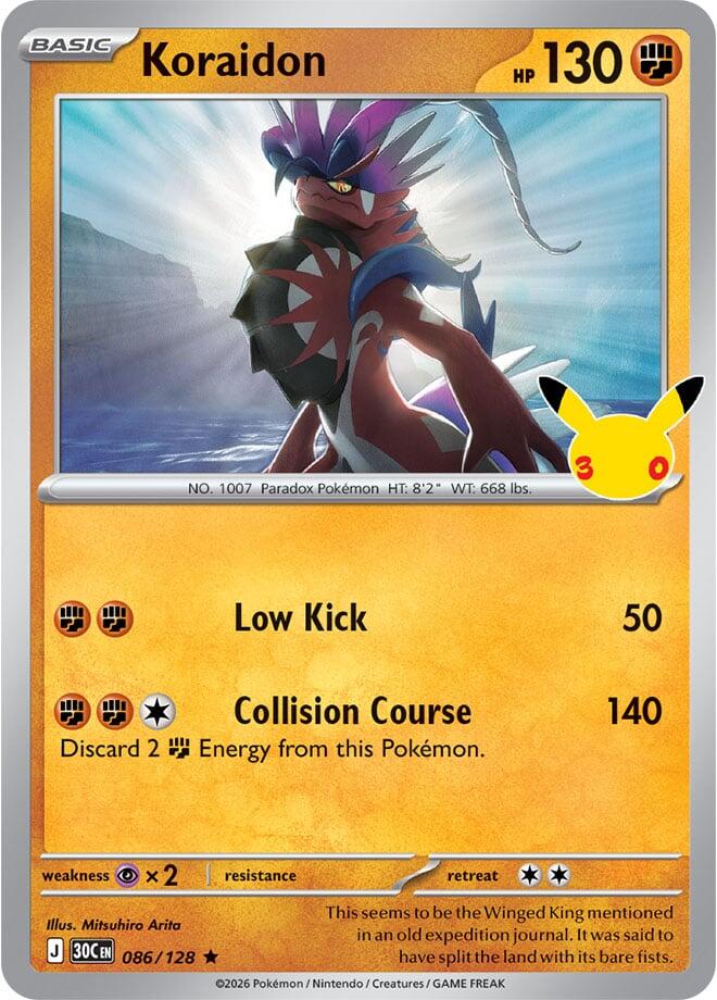 Koraidon 086/128 Rare 30th Celebration Pokémon card