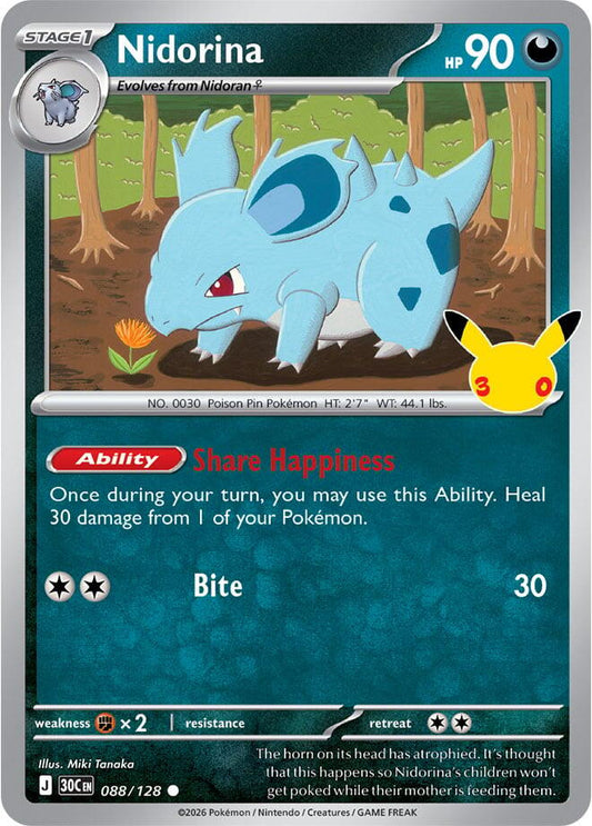 Nidorina 088/128 Common 30th Celebration Pokémon card