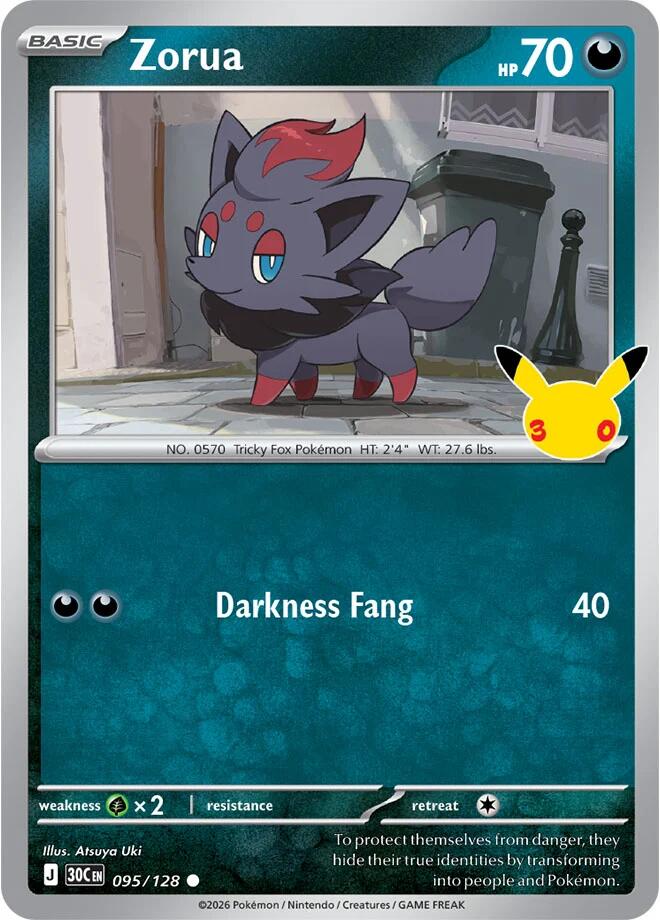 Zorua 095/128 Common 30th Celebration Pokémon card