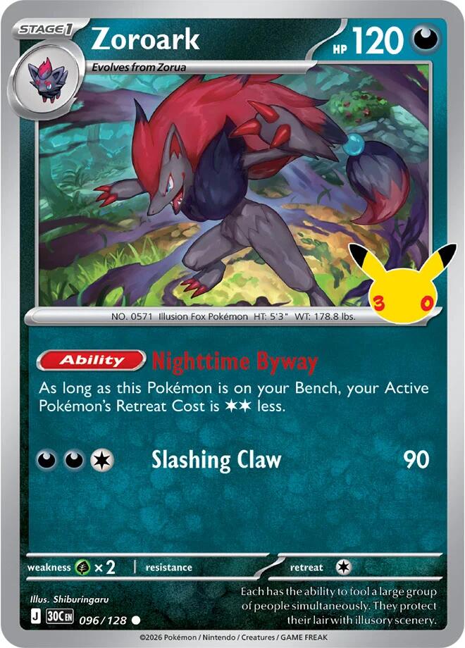 Zoroark 096/128 Common 30th Celebration Pokémon card