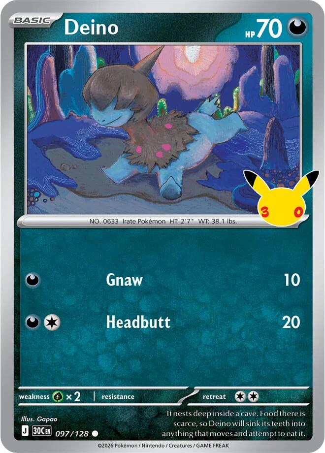 Deino 097/128 Common 30th Celebration Pokémon card