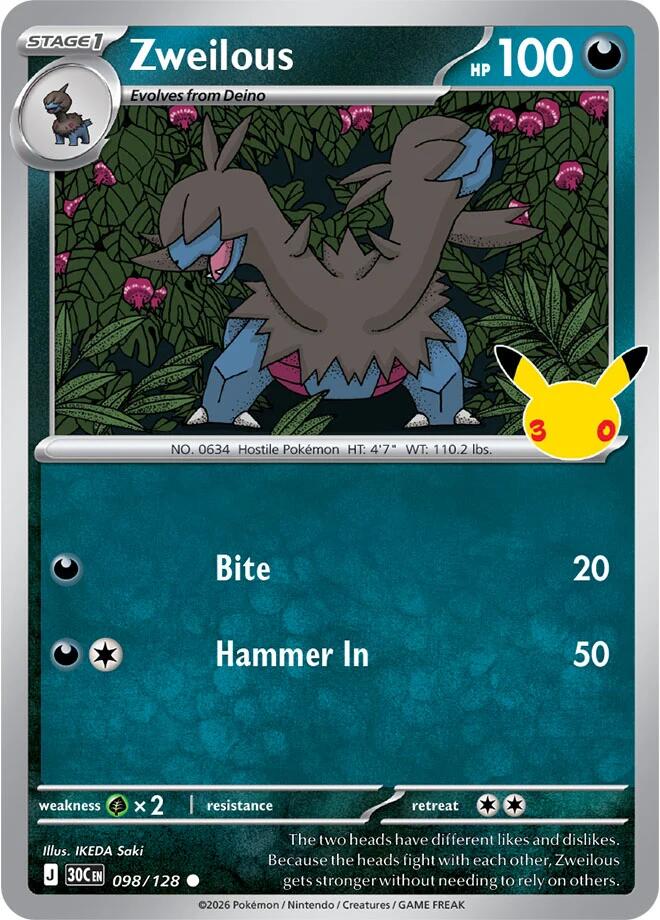 Zweilous 098/128 Common 30th Celebration Pokémon card