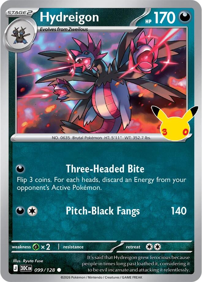 Hydreigon 099/128 Common 30th Celebration Pokémon card