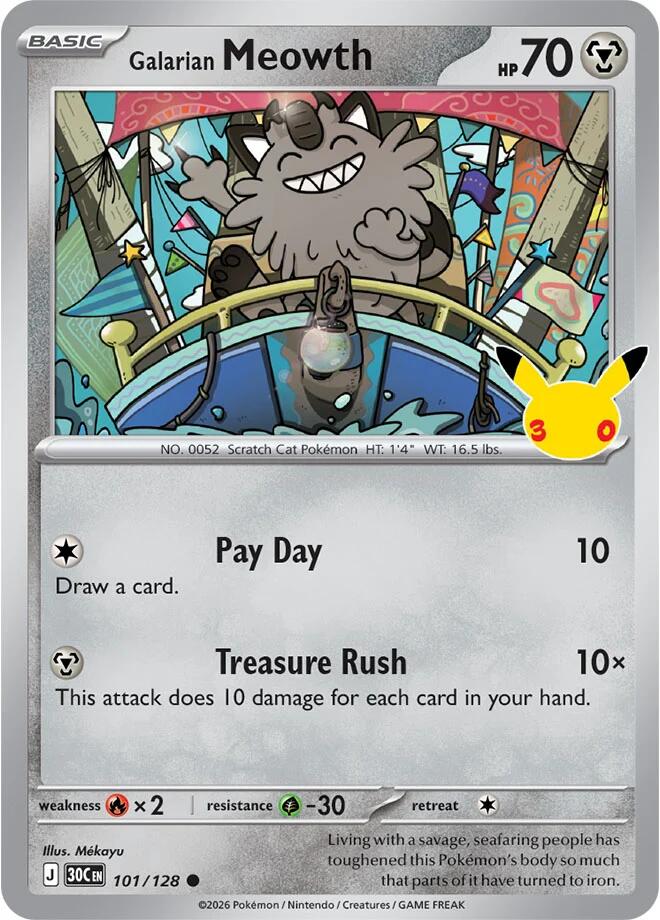Galarian Meowth - 101/128 101/128 Common 30th Celebration Pokémon card