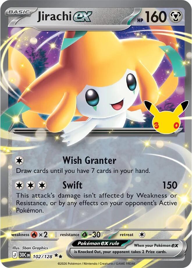 Jirachi ex - 102/128 102/128 Double Rare 30th Celebration Pokémon card